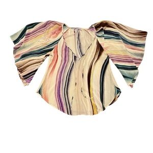 Jonesy Multicolor Stripe Bohemian Blouse with Flowing Sleeves Size Small